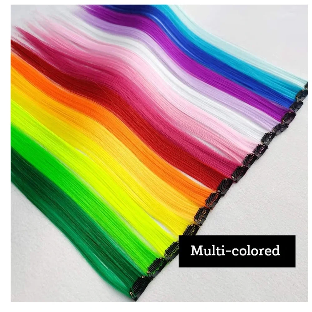 32 Pieces Colored Hair Extensions 22 Inch Straight Clip in 16 colors nwt